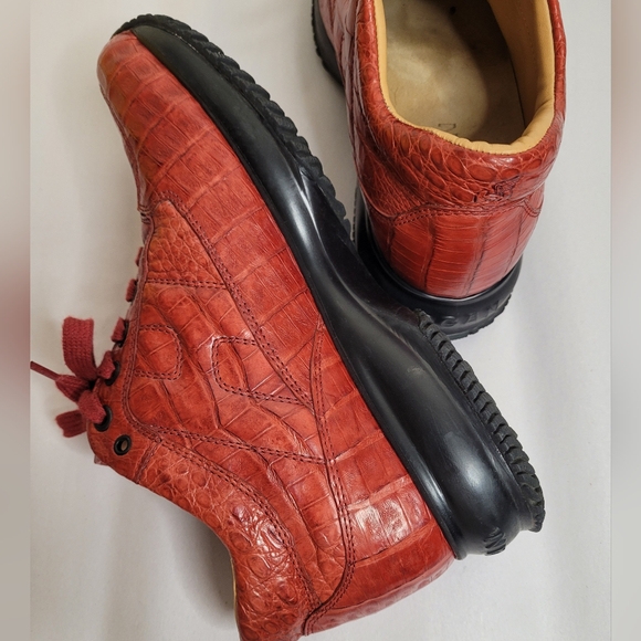 Hogan Red Croc Embossed Leather Sneakers Womens EU 37 US 6.5-7 - Picture 7 of 11